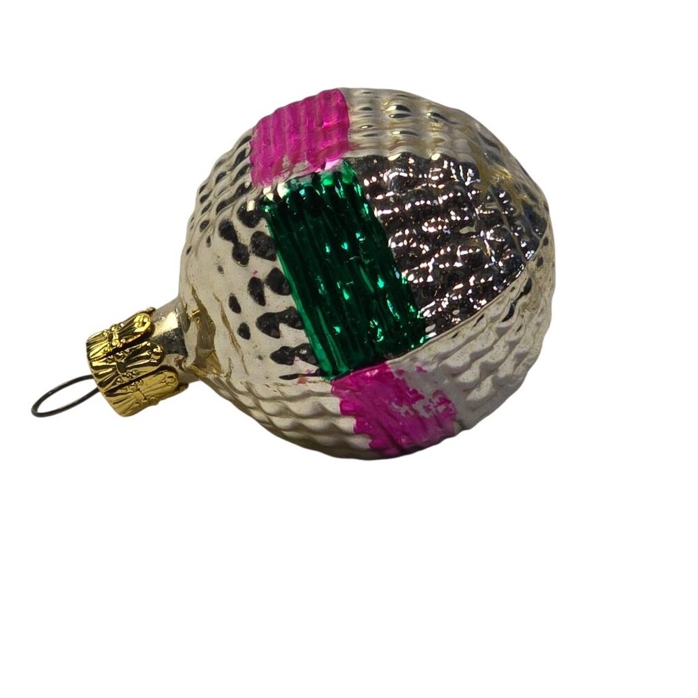 Vintage Czech Ornament Blown Glass Christmas Pink Green Silver Czechoslovakia - Picture 4 of 10